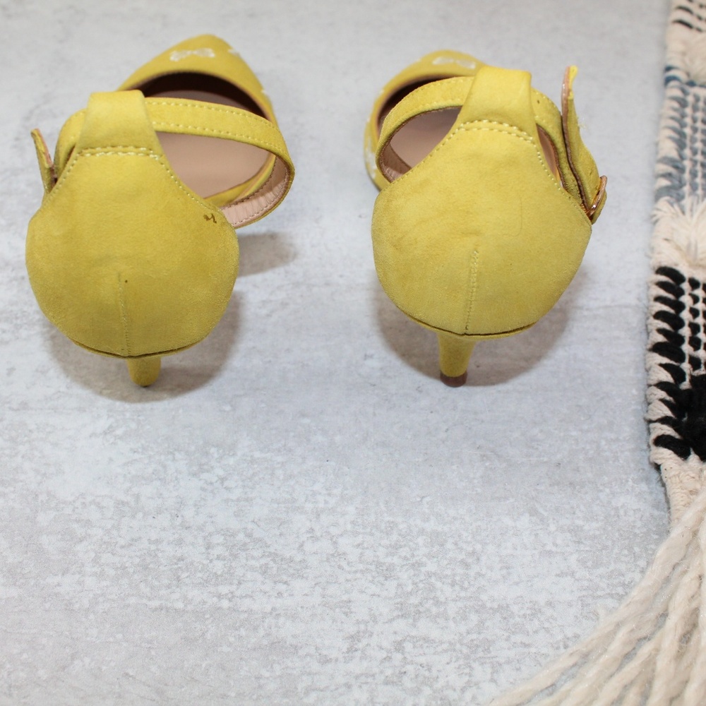 SOLD Anthropologie Yellow Bow Suede Kitten Heels - Picture 4 of 8
